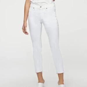 7 For All Mankind White Straight Leg Raw Hem Jeans Stretch Mid Rise Size 28